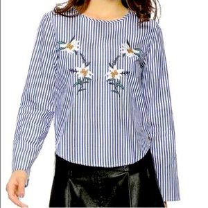 ZARA BASIC Collection Stipe Botanical Long Sleeve Blouse. Size M.